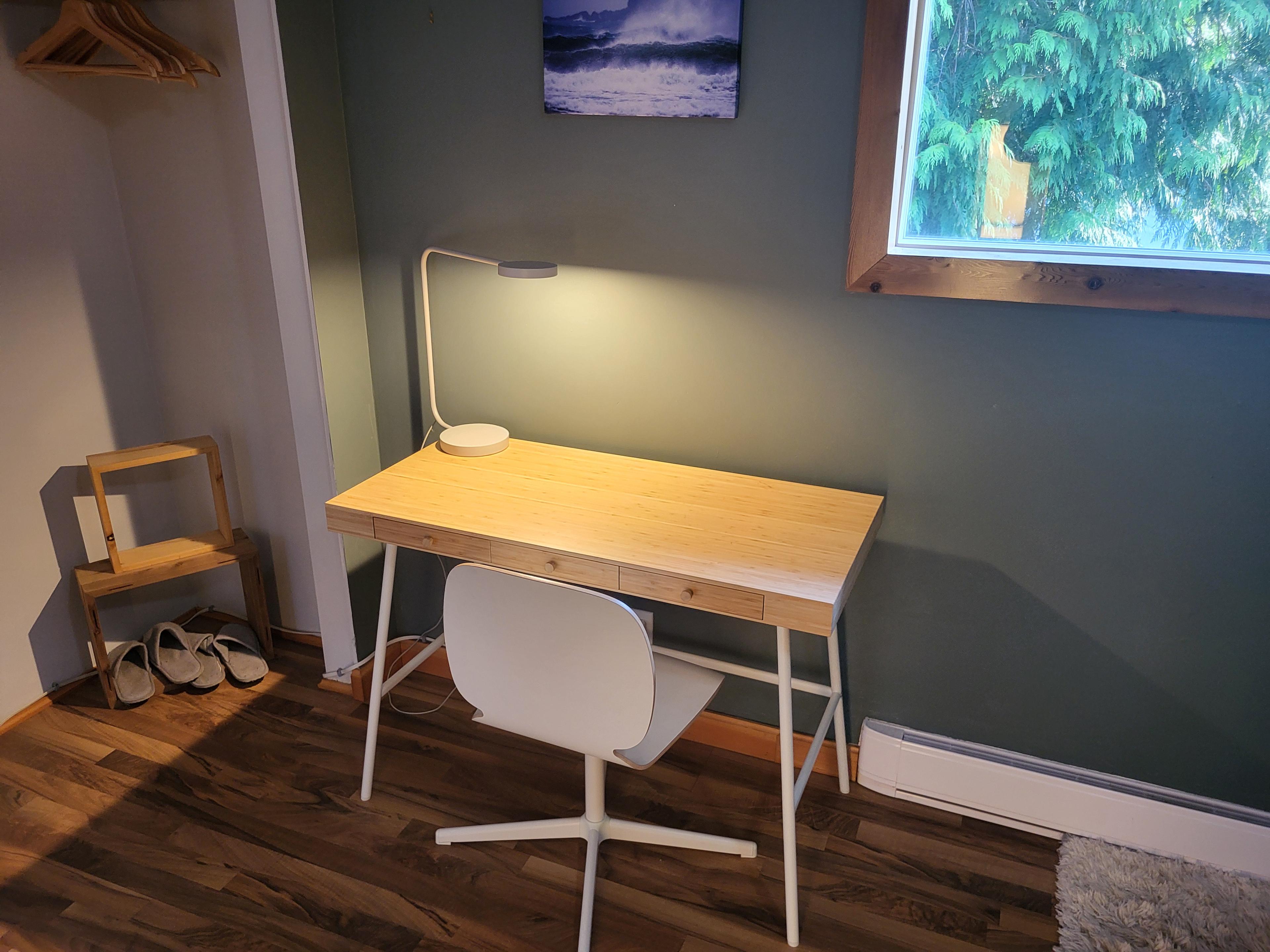 Dedicated workspace with ergonomic desk setup for digital nomads